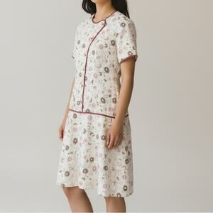 Vintage White Purple Floral Drop Waist Knee Length Kimono Silk Dress Size Medium